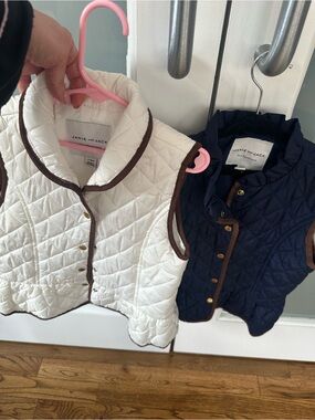 Janie and Jack Kids Quilted Vest - White with Brown Trim 2 blazers